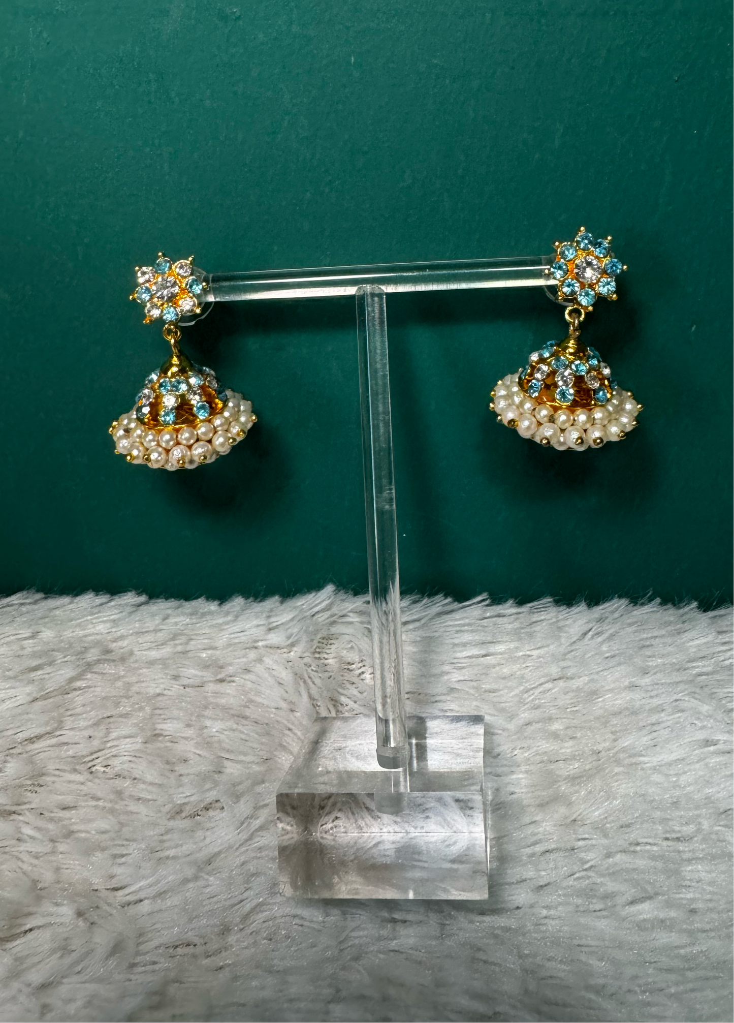 Pallavi White and Baby Blue stone jimiki