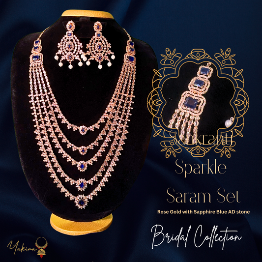 Sankranti Sparkle Rosegold + Blue Saram set