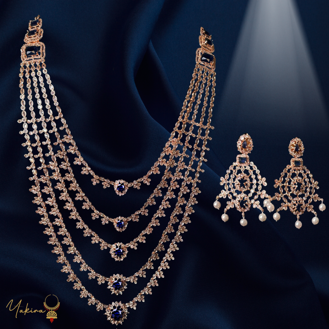 Sankranti Sparkle Rosegold + Blue Saram set