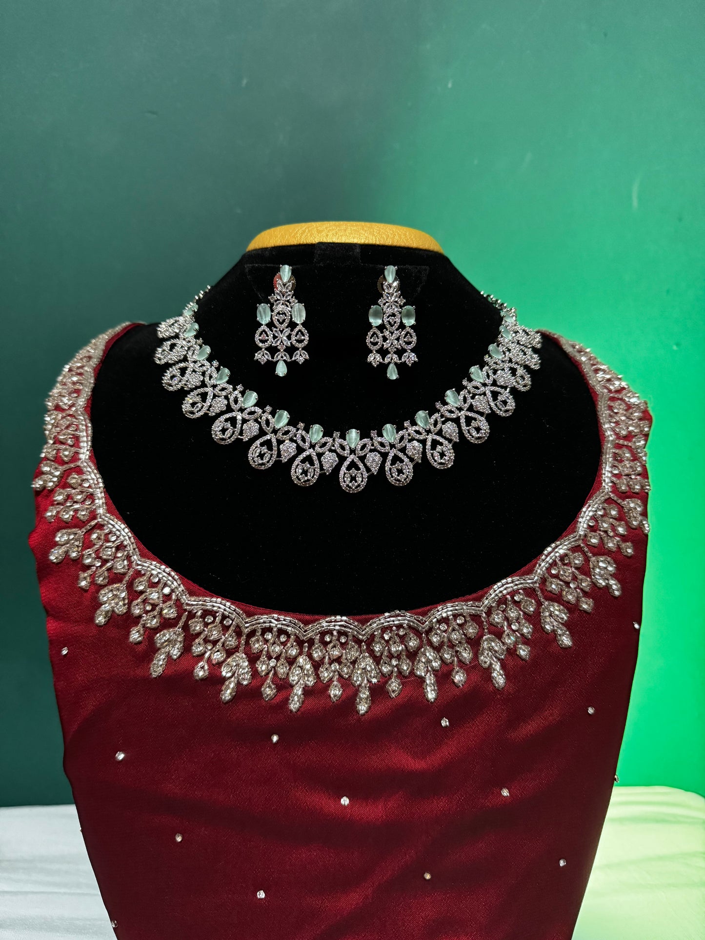 Arundhathi Choker set (AD Stones + Mint Green Crystal)