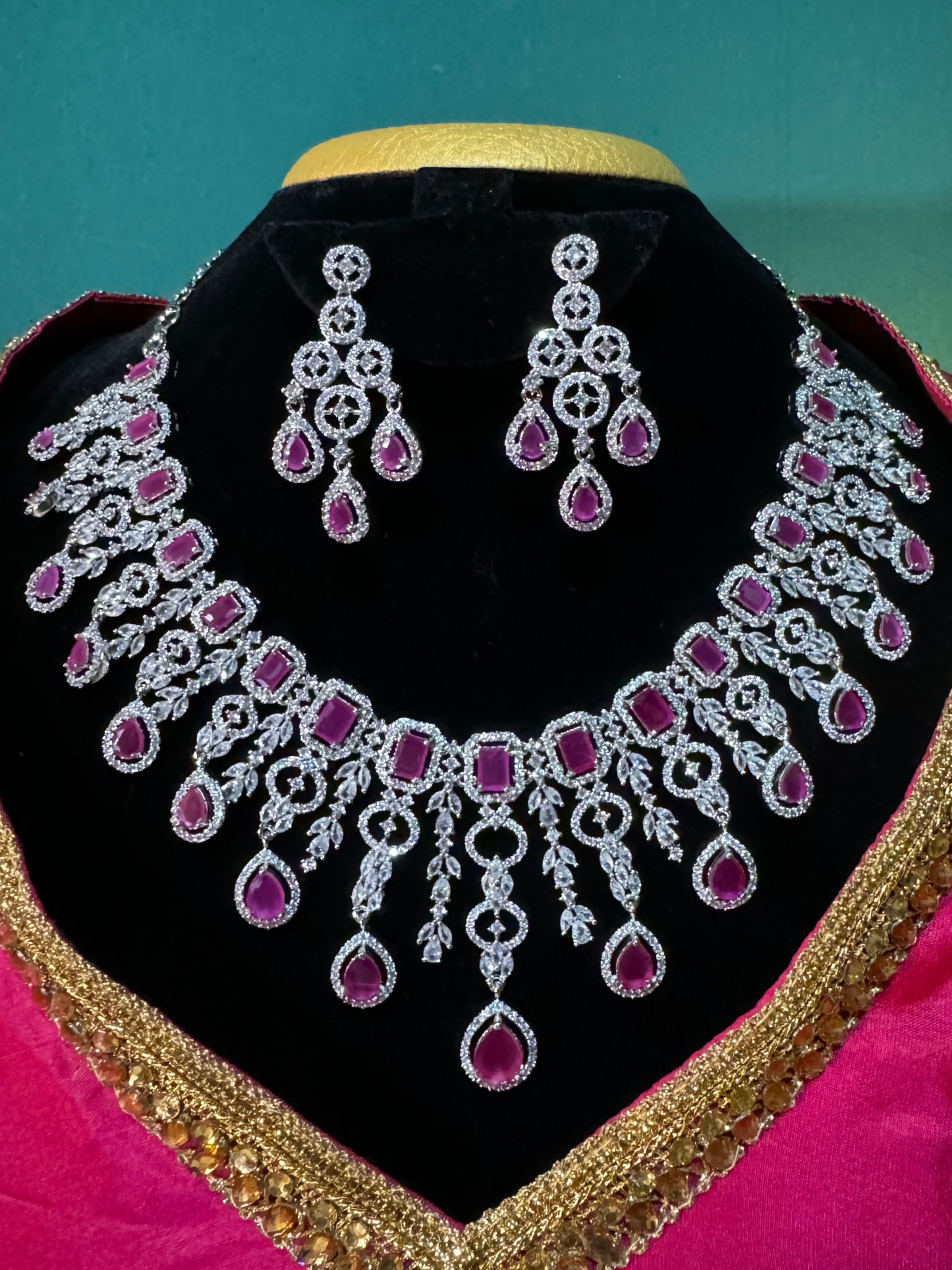 Ezhil Choker set (Pink Ruby + AD Stones)