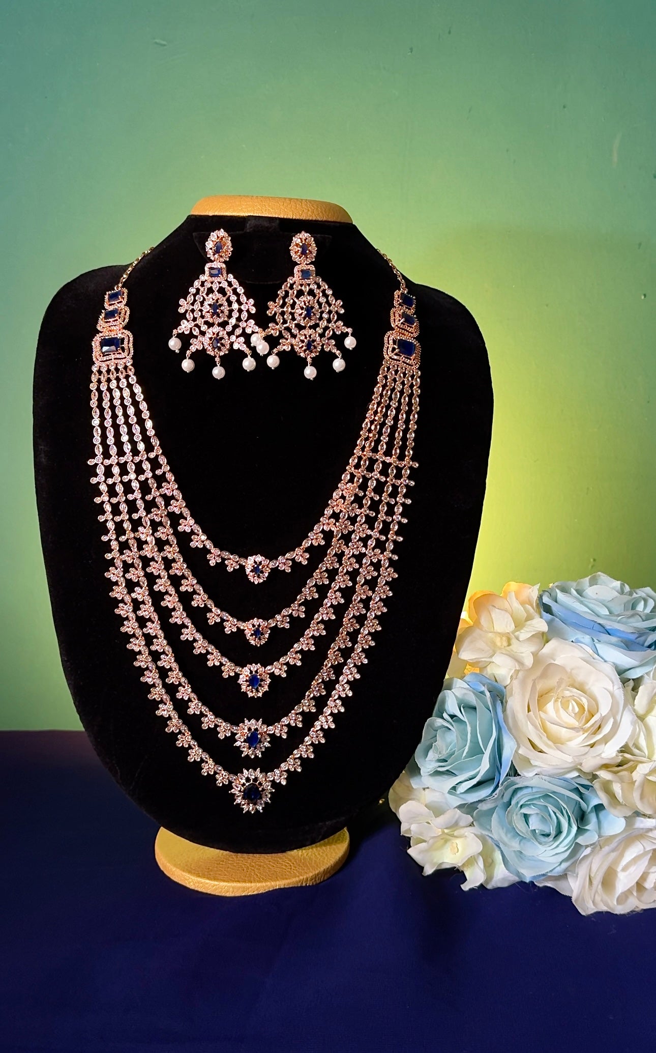 Sankranti Sparkle Rosegold + Blue Saram set