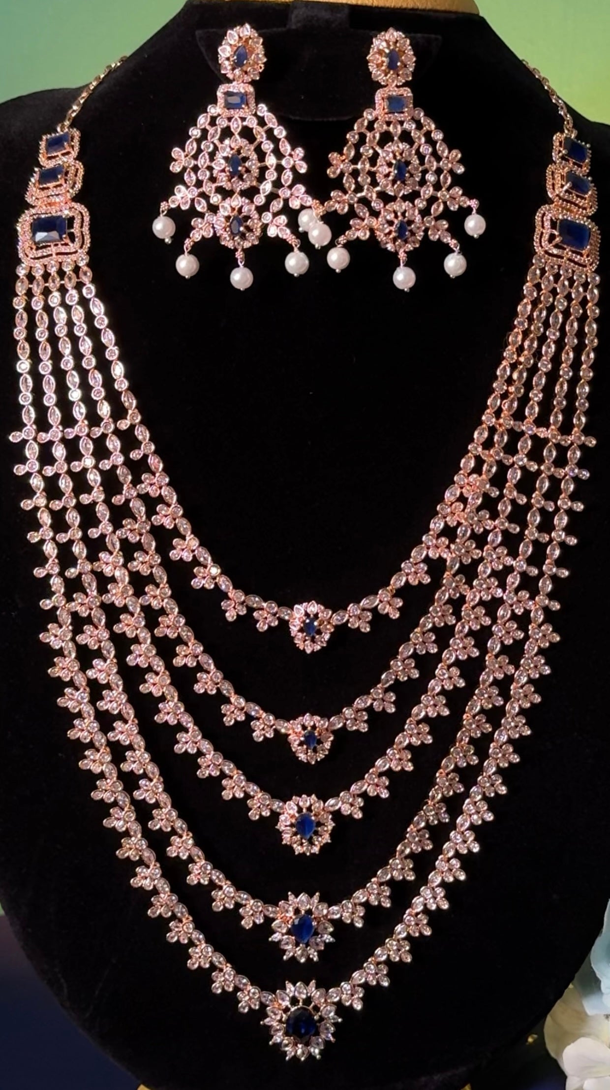 Sankranti Sparkle Rosegold + Blue Saram set